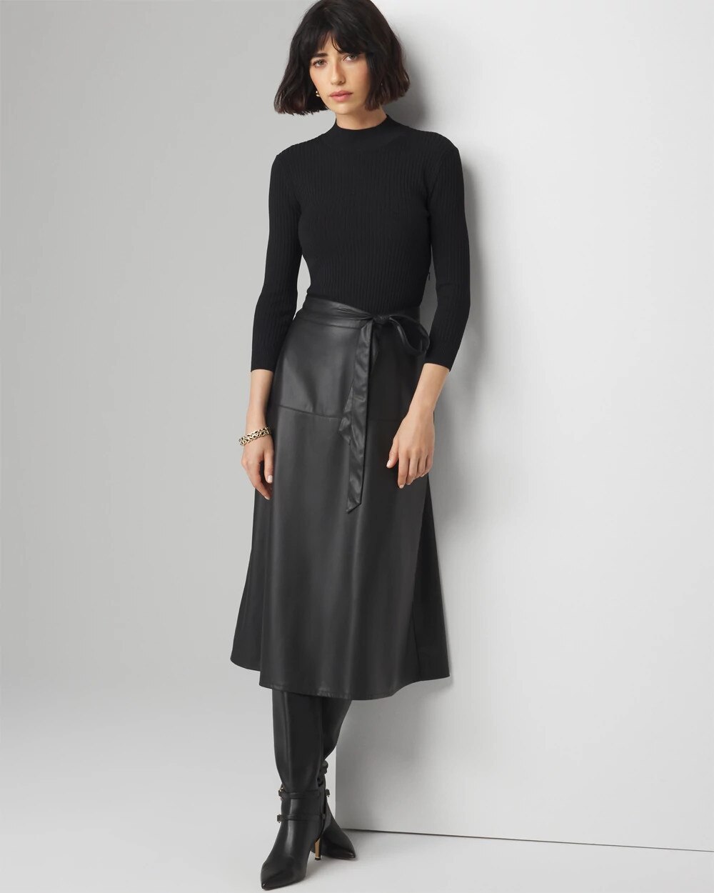 20456 Black One Sleeve Faux Leather Dress